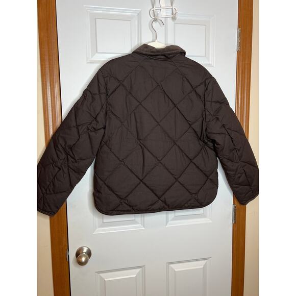 H&M Women Small Quilted Jacket Dark Brown Corduroy Collar Boxy Fit - Picture 6 of 11